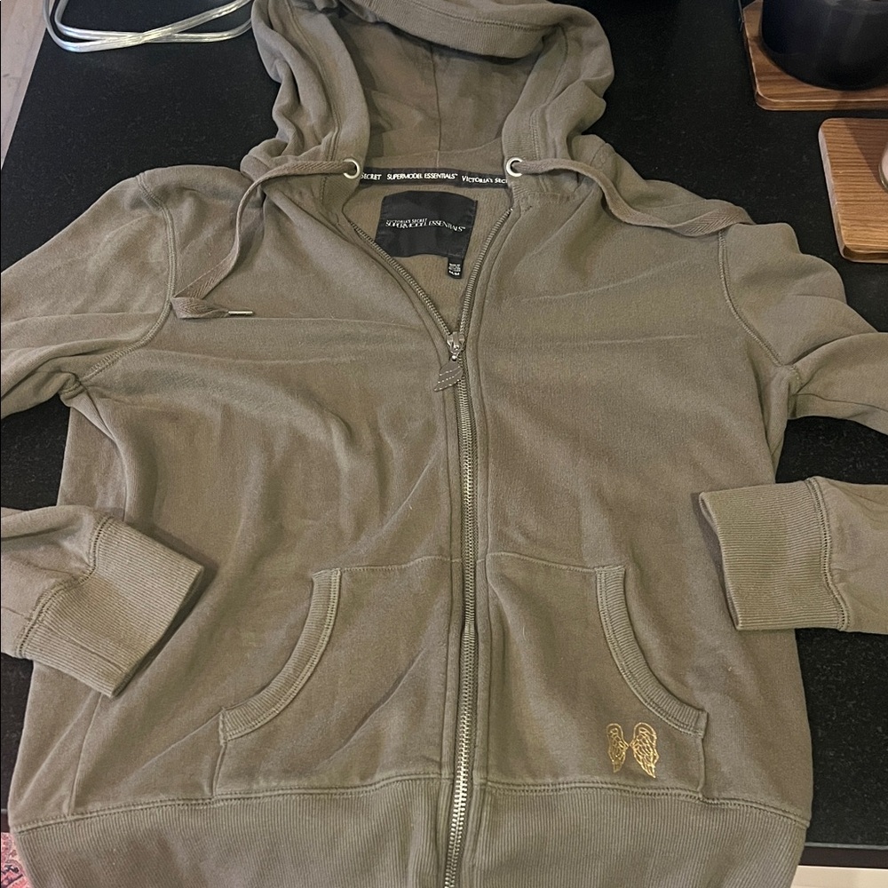 Rare Victoria secret angel Olive Hoodie with Gold wings